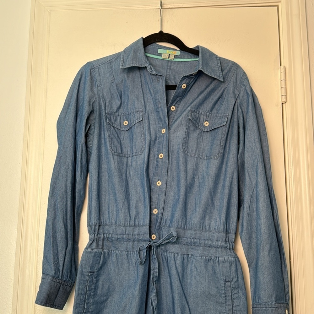 Boden Blue Chambray Denim Cotton Long Sleeve Drawstring Waist Dress Size 6 - Picture 2 of 7